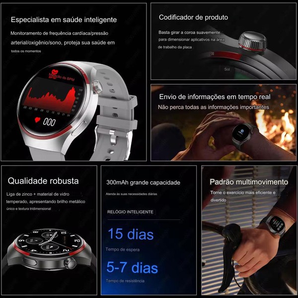 SmartWatch 4 com monitoramento de oxigênio Monitor cardíaco faz e recebe chamadas Notificações por SMS