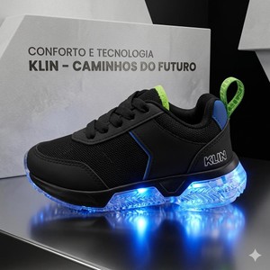 TENIS LIGHT PRETO/CIANO/VERDE NEON KLIN LED - 604045