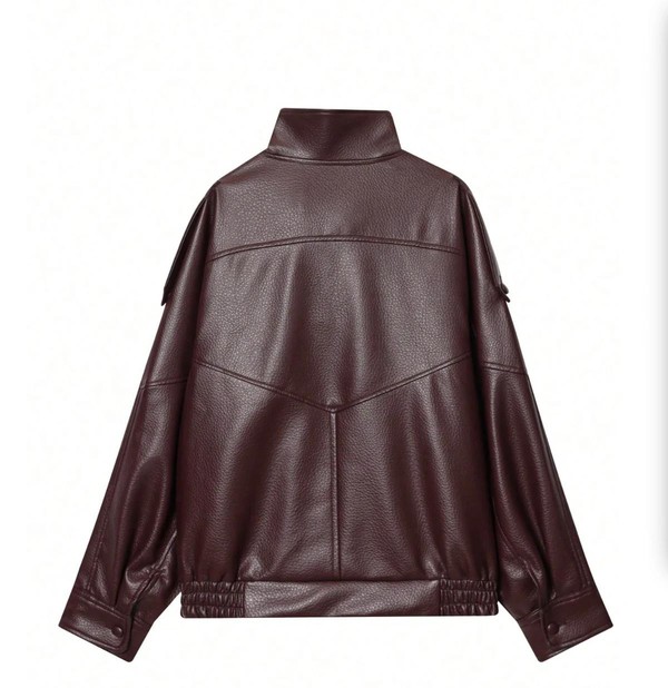Jaqueta Feminina Oversized Couro Eco Gola Alta Estilo Europeia Vintage Premium Vynara