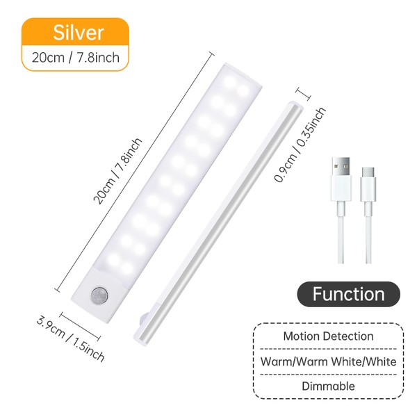 Sensor de movimento sem fio LED Night Light, USB lâmpada recarregável, armário, armário, armário, sob retroiluminação, cozinha