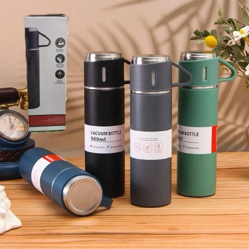 Garrafa Térmica 500ml em Aço Inoxidável com 3 Xícaras
