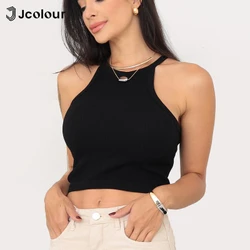 3 Peças Cropped Regata de gola alta sexy，Top curto justo sem mangas，Regata de tricô casual 