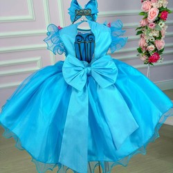 Vestido Fantasia Luxo - Jardim Encantado Azul Tiffany - Acompanha Asa