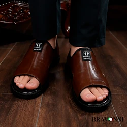 [COMPRE 1 E LEVE 2] Sandália Masculina em Couro – Elegante, Macia e e Respirável