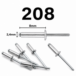 Rebite Pop 208 Alumínio 2,4 x 8 mm - Kit com 100 Unidades | Alta Resistência