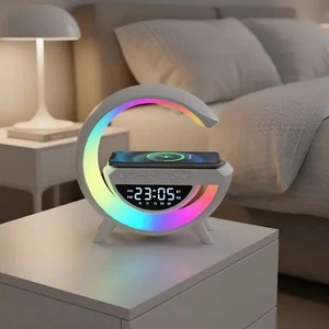 Luminária Inteligente G Speaker 5 em 1 Bluetooth Carregador Sem Fio e Relógio