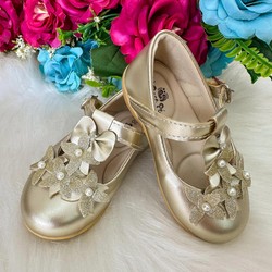 Sapatilha Doce Pé - Dourada Floral com Perolas