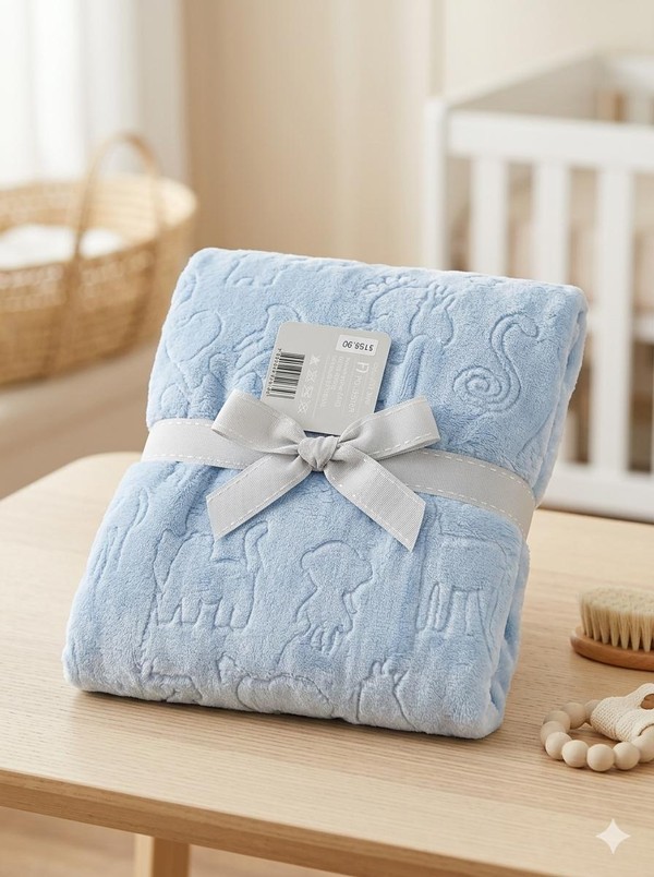 COBERTOR DOTS ESTAMPADO CHEVRON AZUL LAÇO BEBE EL3699