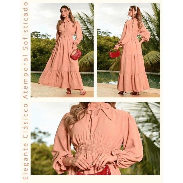 Vestido Longo Feminino Manga Longa Bufante 