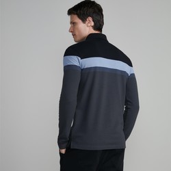 Camisa Polo Manga Longa Piquet Slim Fit - Preto-Cinza Chumbo