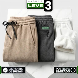 [Leve 3, Pague Só 2!] Calça Kodiak Masculina em Malha Canelada de Alta Densidade e Forro de Pelúcia Densa de Blindagem Térmica com Bolsos em Zíper