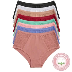 Kit Calcinha Plus Size Algodão Cintura Alta Cós Alto