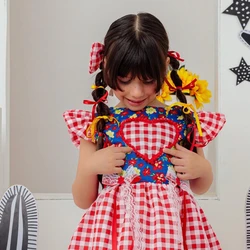 Vestido Junino - Xadrez Floral Com Coração Bordado 