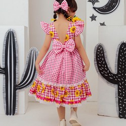 Vestido Xadrez Junino - Rosa Girassol 