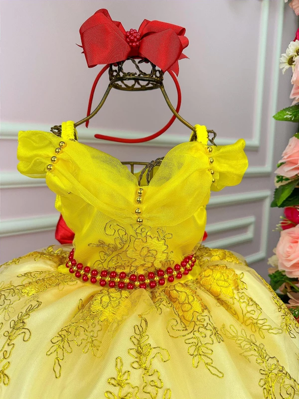 Vestido Temático Luxo Bordado - Bela e Fera