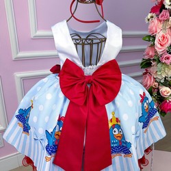Vestido Temático - Galinha Pintadinha - Azul C/Vermelho 