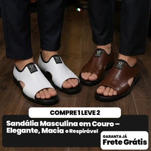 [COMPRE 1 E LEVE 2] Sandália Masculina em Couro – Elegante, Macia e e Respirável
