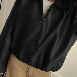 Velour Jaqueta Casual Solta de Couro Sintético Feminina, Ajuste Regular, Outono/Inverno