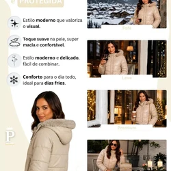 Jaqueta Puffer Feminina De Couro Forrada com Pelinho