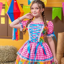 Vestido Junino – Xadrez Com Laço - Rosa e Azul 