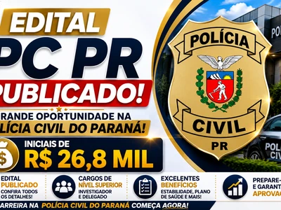 Concurso PC PR 2026: edital publicado para Delegado, Agente e Papiloscopista; salários chegam a R$ 26,8 mil