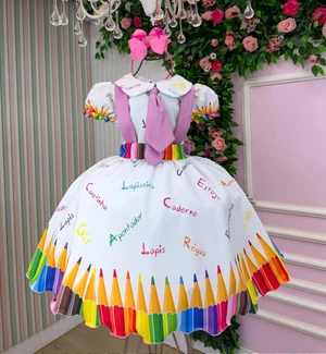 Vestido Temático - Aquarela Abc - Branco 