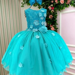 Vestido Luxo Bordado Floral - Verde Tiffany 