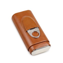 Porta 3 Charutos em Couro Phantom com Cortador - Marrom