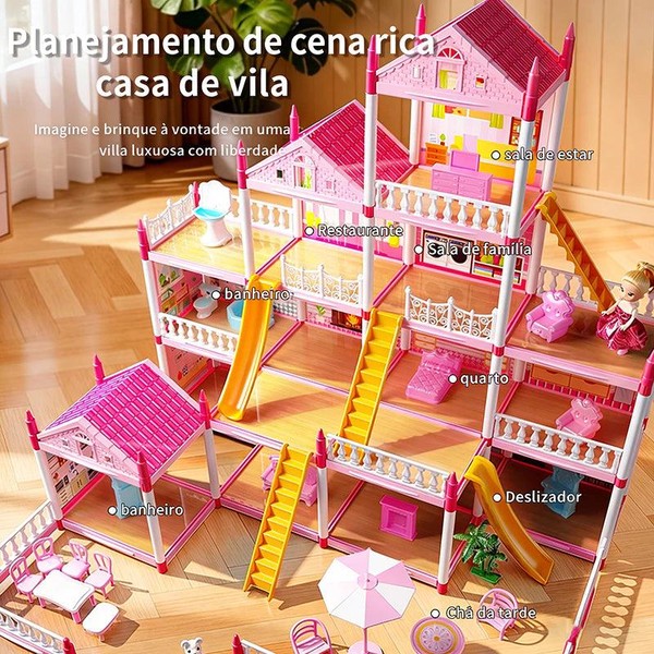 Casinha de Boneca com 14 Quartos - Inclui Corda de Luzes | Brinquedo para Crianças Presente De Aniversário