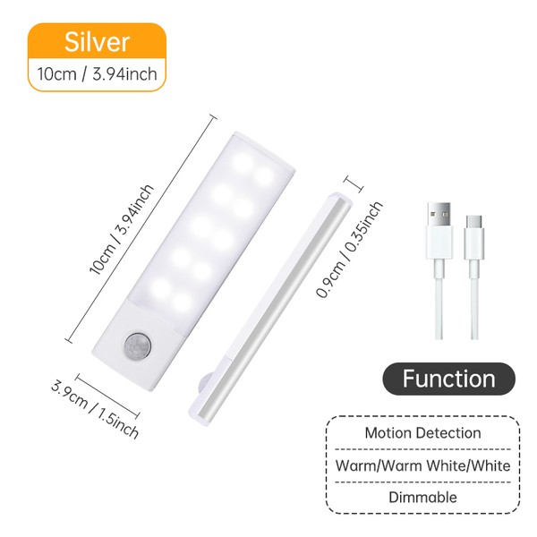 Sensor de movimento sem fio LED Night Light, USB lâmpada recarregável, armário, armário, armário, sob retroiluminação, cozinha