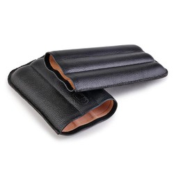 Porta 3 Charutos em Couro Crawdaut Long - Preto