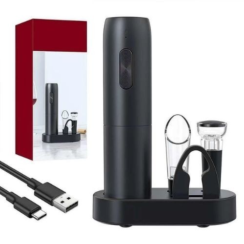 Kit Abridor de Vinho Elétrico Recarregável USB 4 Peças