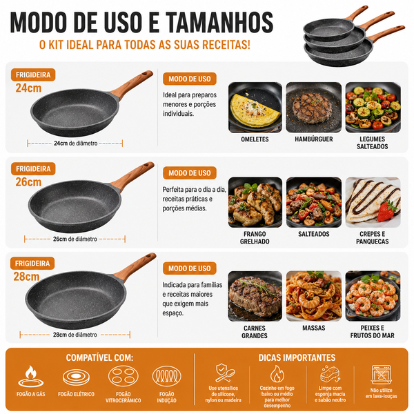Kit de Frigideiras Antiaderentes 3 Peças