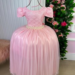 Vestido Luxuoso Longo Rendando - Rosa Claro