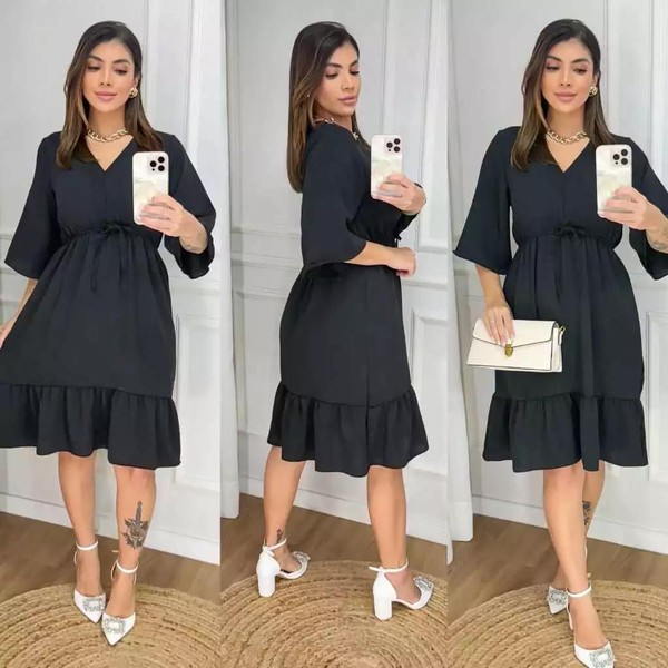 Vestido Feminino Curto Duna /Moda Evangelica / Tem elástico na cintura