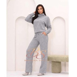Conjunto Inverno Feminino elegante Tecido Malha Rib Quente