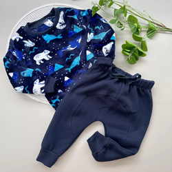 Conjunto com Calça Azul Estampado Urso Polar