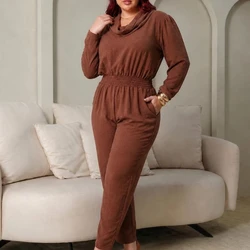 Macacão Manga Longa Gola Feminino Casual - Plus Size Elegante