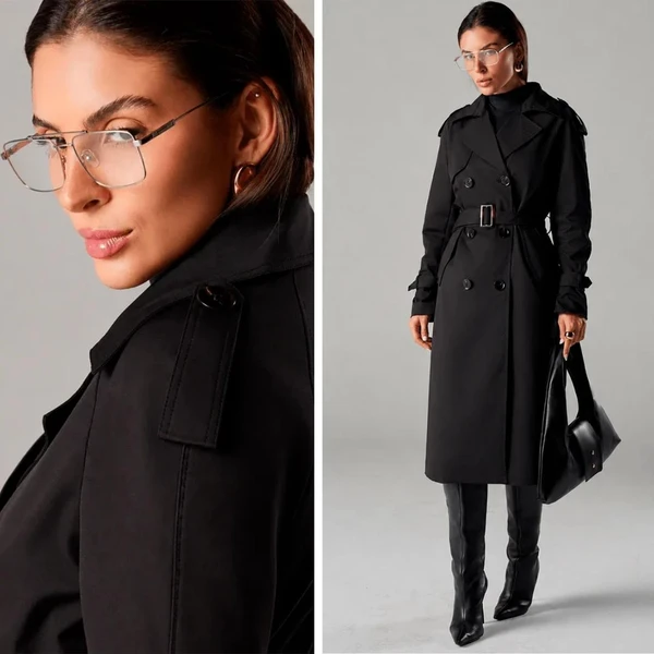 Trench Coat Longo Feminino Milano SarjadoVelour