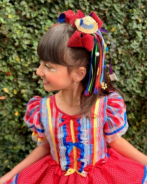 Vestido Junino – Vermelho Quadriculado Com Laços