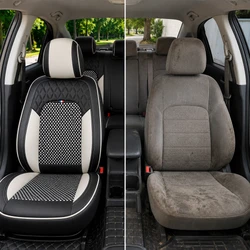 Kit Completo de Capas para Banco de Carro Reverse em Couro Legítimo Universal 5 Lugares Com Airbag + Tapetes e Capa de Volante