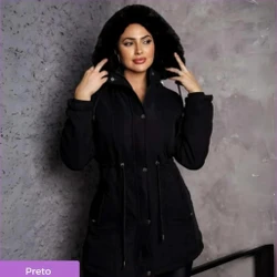 [Pague 1 Leve 2] Parka Feminina Premium Forrada com Ajuste na Cintura e Capuz Removível