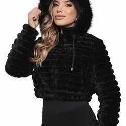 Jaqueta Puffer Teddy Feminina Forrada com Capuz Removível
