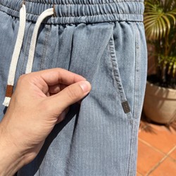 [Leve 4, Pague Só 2!] Bermuda Vulcan Masculina em Algodão Texturizado e Blend de Ajuste Relaxado com Padrão Espinha de Peixe e Cós Ajustável