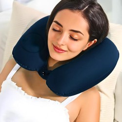 Travesseiro Almofada de Pescoço Inflável e Portátil - AZUL ESCURO