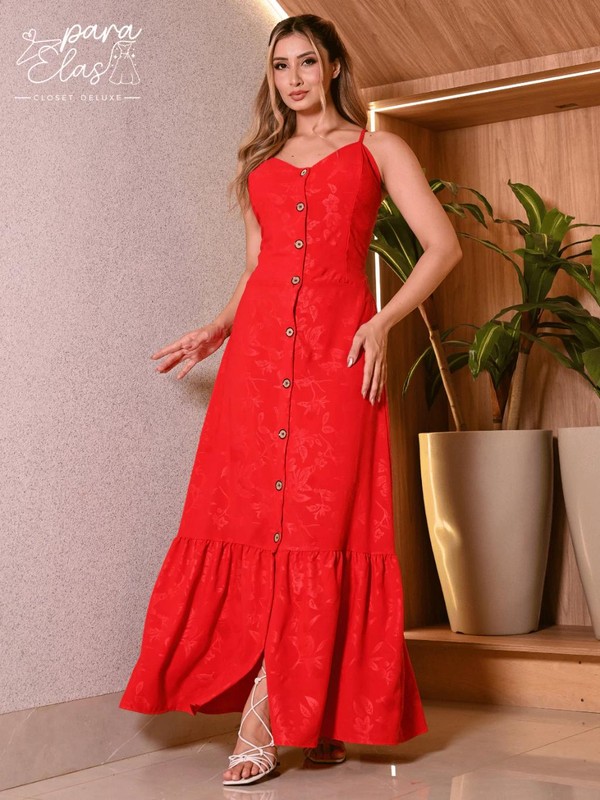 Vestido Estampado Longo Soltinho com Alcinha Regulável Moda Feminina Casual