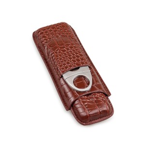 Porta 2 Charutos em Couro Motier com Cortador - Marrom