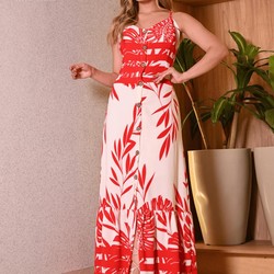 Vestido Estampado Longo Soltinho com Alcinha Regulável Moda Feminina Casual