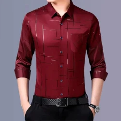 Camisa Masculina Dom em Seda Gelo e Poliéster Manga Larga