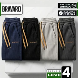 [Leve 4, Pague Só 2!] Calça Bestout Masculina em Veludo Cotelê e Algodão de Ajuste Ergonômico com Cordão de Tração Contrastante